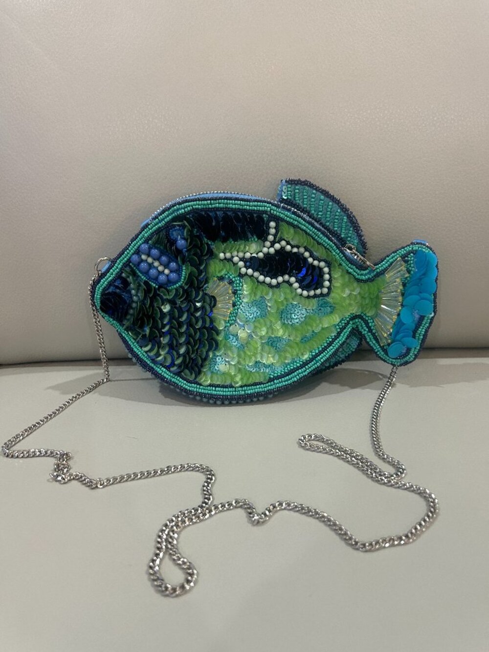 Beaded Sequin Fish Crossbody Bag Blue Green Design Handcrafted in India NWT